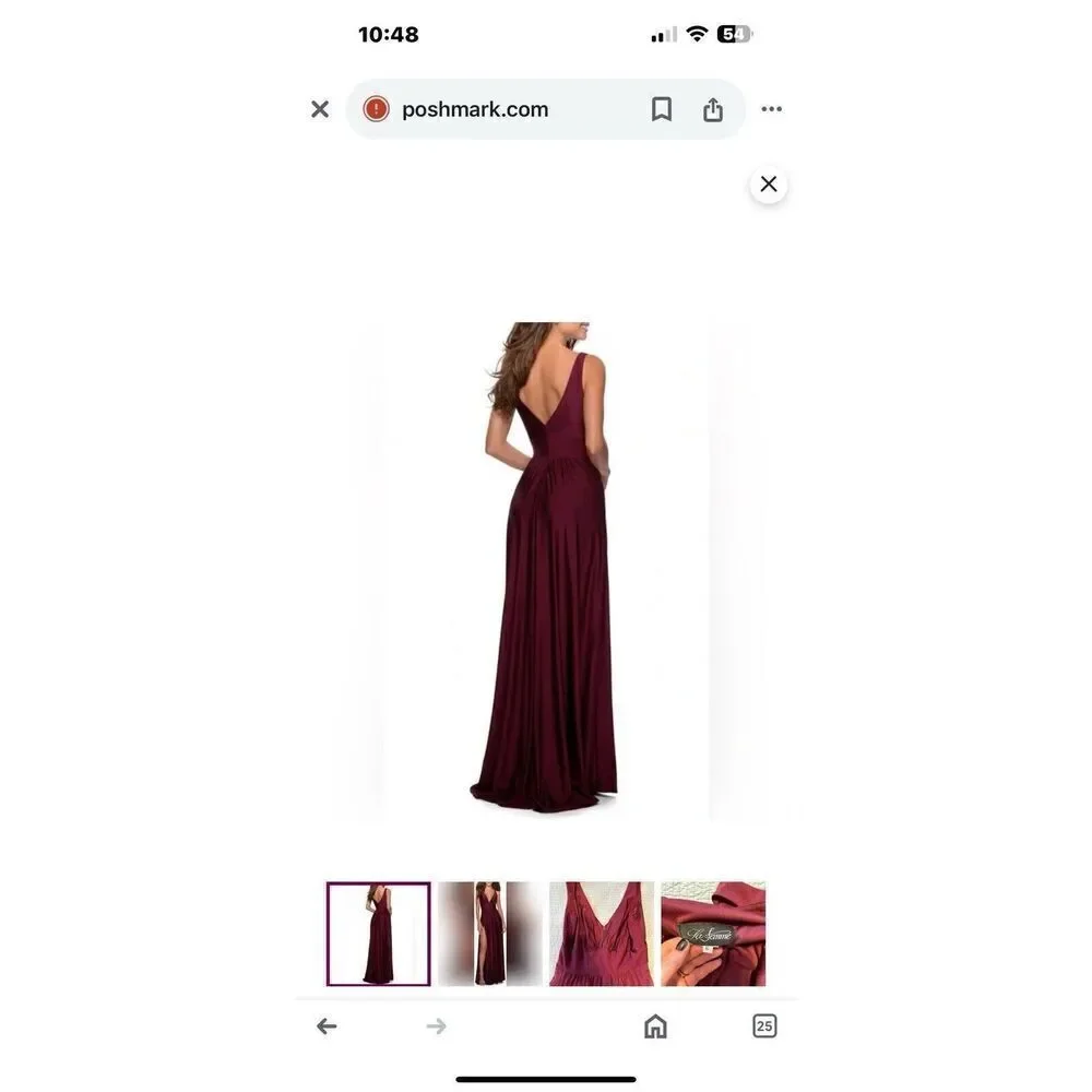 La Femme Dark Berry Plunge Neck A-Line Gown Size 6. NWOT. $328. 14 - Picture 2 of 9